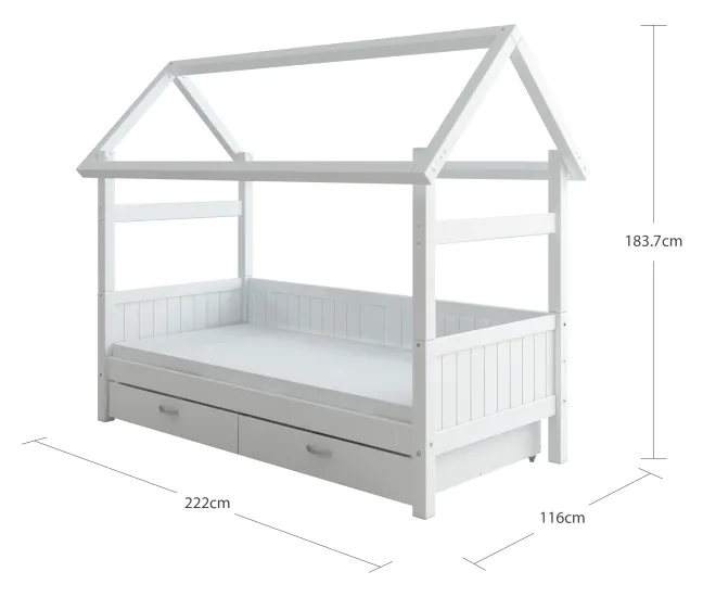 THUKA Nordic Hausbett Romantic mit 2 Schubladen weiß