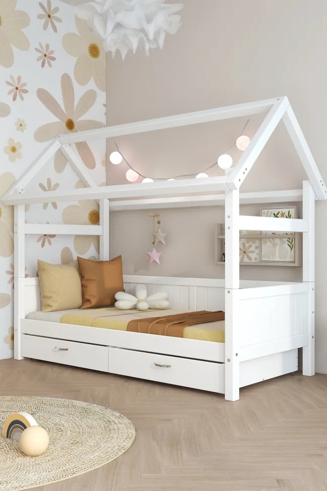 THUKA Nordic Hausbett Romantic mit 2 Schubladen weiß