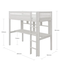 THUKA Nordic Hochbett Crossbar mit Schreibtisch und Regal weiß