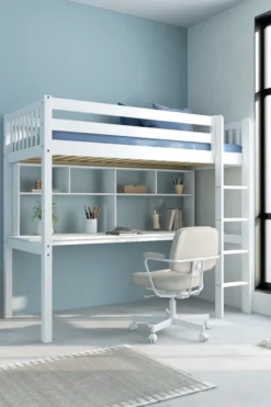 THUKA Nordic Hochbett Crossbar mit Schreibtisch und Regal weiß