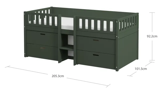 THUKA Viggo Bett 90x200cm mit Schubladen grün