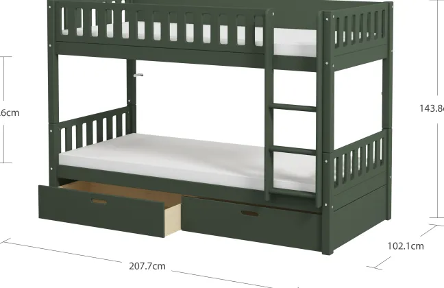 THUKA Viggo Etagenbett 90x200cm mit Bettkästen grün