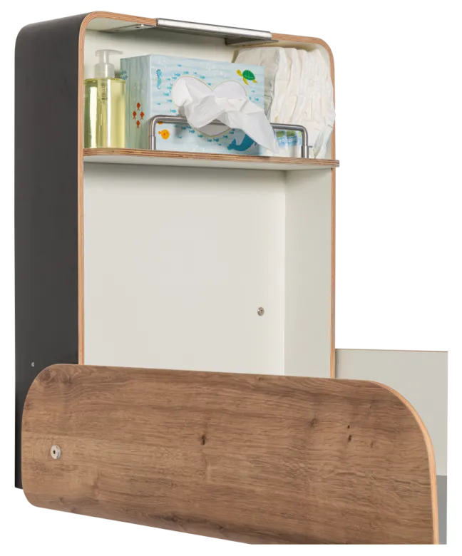Timkid KAWAmidi Wickeltisch modern and slim Edelstahl/Eiche Dekor/anthrazit