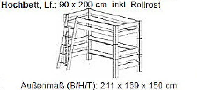 Tobykids Hochbett 90 x 200 cm Buche Bio geölt 1072-B