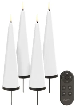 UYUNI Geschenkbox LED 4 Kegelkerzen mit Kerzenhalter und Fernbedienung Smooth Nordic white