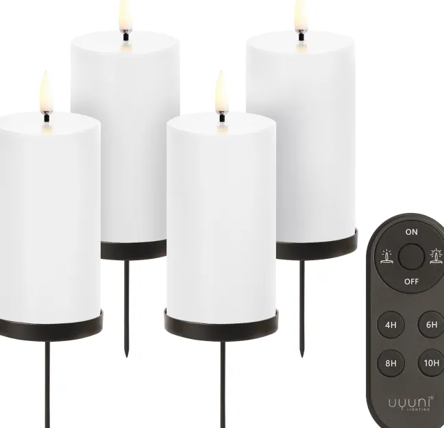 UYUNI Geschenkbox LED 4 Stumpenkerzen mit Kerzenhalter und Fernbedienung Smooth Nordic white