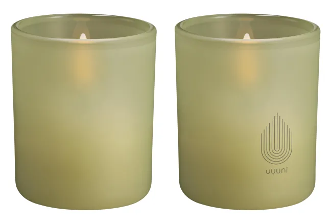 UYUNI LED Kerze im Glas 6x7 cm (2 Stück) light green leaf