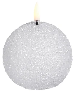 UYUNI LED Kerze rund Glitzer 7x7 cm Nordic white