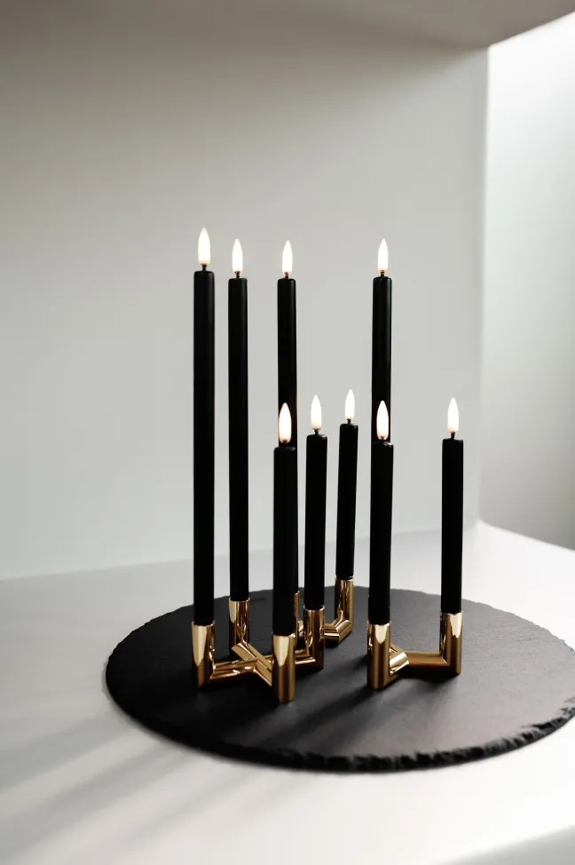 UYUNI Matrix Kerzenständer für 2 Mini Stabkerzen Warm brass
